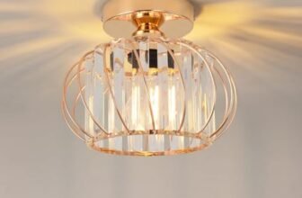 ANWIO Small Crystal Semi Flush Mount Ceiling Light Fixture, Gold Chandelier Hallway Light Fixtures, Modern Crystal Entryway Light Fixture for Corridor Closet Foyer Bathroom Kitchen, E26, 9inch