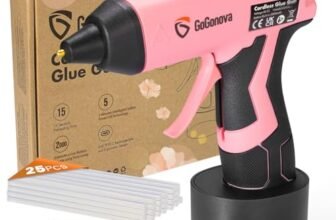 GoGonova Cordless Glue Gun, 15s Fast Preheating 2Ah Cordless Hot Glue Gun with 25 Pcs Premium Mini Glue Gun Sticks, USB-C Battery Rechargeable Hot Glue Gun, Smart Power-Off, Pink