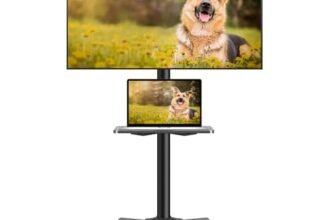 Mobile TV Carts on Wheels for 21-60 Inch Flat/Curved Panel Screens TVs – Height Adjustable Floor Trolley Stand with Shelf Holds up to 77lbs – Max VESA 400x400mm
