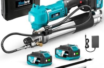 Elertric Grease Gun Kit, Max 12,000 PSI High Pressure, 7.05oz/min Heavy-Duty Cordless Grease Gun Battery Powered with Variable Speed Trigger, 2x 4.0Ah Batteries, Pressure Relief Valve, Carrying Case