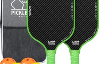 BAGAIL Pickleball Paddles, USAPA Approved Fiberglass Surface Pickleball Set, Lightweight Pickle Ball Rackets with 4 Balls, 1 Bag, Designed in California for Traction and Stability – 2 Pack, Green