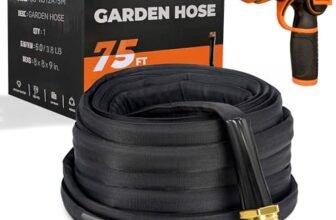 Giraffe Tools Garden Hose 75FT Lightweight Lay Flat Water Hose Kink Free Flexible Hose with 9 Spray Function Nozzle（Black）