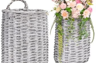 Coloch Set of 2 Wall Hanging Wicker Basket, Farmhouse Garden Hanging Planter Decorative Front Door Hanger Woven Rattan Flower Basket for Wall, Door, Living Room, Patio, 2 Sizes
