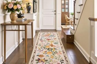 Rugflix 2×6 Runner Rug for Hallway, Washable Kitchen Runner Non Slip, Soft Low Pile Entryway Carpet, Vintage Floral Stain Resistant Long Laundry Room Rugs for Bedroom, Stairs, Beige