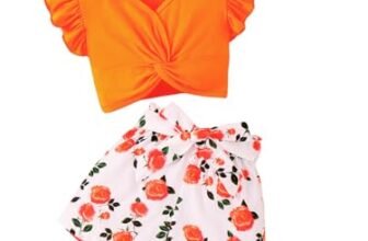 Axumity Toddler Girl Clothes Outfits Tropical Print Short Sleeve Top + Floral Shorts 2PC Summer Clothing Set(4-5T)