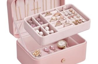 SONGMICS Jewelry Organizer Box, Travel Jewelry Case, 2-Layer Travel Case for Earrings, Necklaces, Bracelets – Portable Jewelry Storage with Large Capacity, Gift Idea, Jelly Pink UJBC166R01