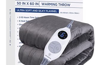 Westinghouse Electric Blanket Heated Throw, Super Cozy Soft Flannel 50″” x 60″” Heated Throw with 6 Fast Heating Levels & 2-10 Auto-Off, Machine Washable, ETL&FCC Certification, Home Office Use, Grey