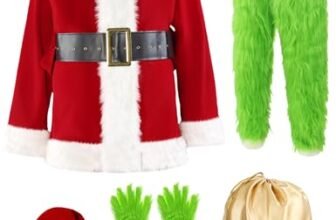 Buheco Christmas Costume for Men 7PCS Deluxe Adult Santa Outfit Suit Professional Xmas Halloween Cosplay Adults