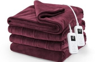 Sunbeam Electric Royal Luxe Microplush Heated Blanket, 12 Heat Settings, 12-Hour Auto Shut-Off, Fast Heating, Warm & Cozy, Machine Washable, Cabernet Color, Queen (90″ x 84″)