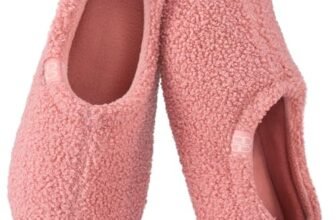 HomeTop Women’s Fuzzy Curly Fur Memory Foam Loafer Slippers Bedroom House Shoes with Polar Fleece Lining (8.5, Pink)