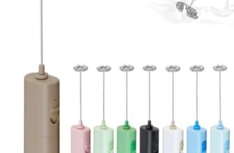 ELMWAY Portable Coffee Frother by ELMWAY, Battery Operated Electric Whisk, Mini Milk Frother Handled for Coffee, Latte, Matcha and Protein Powder – Brown