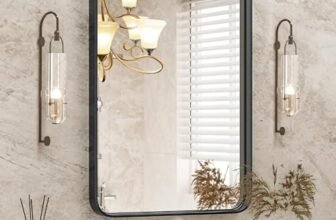 DUMOS Black Metal Framed Vanity Rounded Rectangle Bathroom Mirrors for Over Sink Wall, 30×22 Inch Matte Large Mirror, Modern Decorative for Restroom, Farmhouse, Horizontally or Vertically Hanging