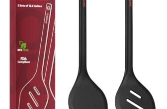 COOCLAN Pack of 2 Silicone Spatula Set, Durable One-Piece Design Heat Resistant BPA-Free Silicone Kitchen Spatulas for Non-Stick Pans, Solid & Slotted Spatula Turner Ideal for Flipping, Frying, Black