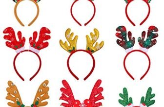 Aneco 9 Styles Reindeer Headband Antlers Headband Christmas Party Costume Head Boppers for Party Favor, 9 Pack