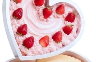 PinAmigos 10 Inch Large Heart Shaped Cake Pan Set of 2 – Nonstick Silicone Baking Pans for Valentine’s Day/Anniversary Baking- Easy Release & Dishwasher Safe Cream Confetti Mold