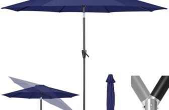 Tempera 9ft Patio Market Outdoor Table Umbrella with Push Button Tilt and Crank, Large Sun Umbrella with Sturdy Pole & Fade Resistant Canopy, Easy to Set, Navy