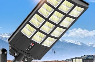 OKPRO 5000W Solar Street Light, Wide Angle Solar Lights Outdoor IP66 Waterproof, 6500K Dusk to Dawn, LED Security Flood Light with Motion Sensor and Remote Control for Residential Commercial Yard