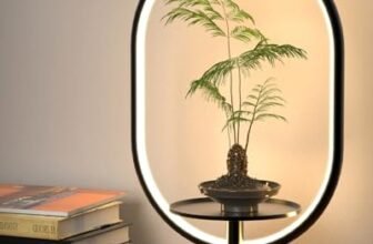 Modern Table Lamp for Bedroom, Nightstand Lamp with Storage Tray, 3 Color Temperatures 10 Way Dimmable, Bedside Lamp for Makeup/Streaming/Plants, LED Desk Lamp for Living Room Office Home Decor