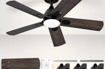 FUJIBONNY 42-Inch Ceiling Fans with Lights, Remote Control, Dimmable, 3 Color Temperatrue,Power-Off Memory, Reversible Quiet DC Motor – Modern Black Ceiling Fan for Living Room, Bedroom, Patio,Office