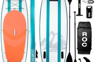 Roc Inflatable Stand Up Paddle Boards with Premium SUP Paddle Board Accessories, Wide Stable Design, Non-Slip Comfort Deck for Youth & Adults (Aquas)