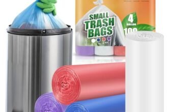 Small Trash Bags 4 Gallon Bathroom Garbage Bags – 100 Count, 4 Colors, Clear Unscented Plastic Mini Trash Bags for Kitchen, Waste Baskets, Office, Bedroom and Car – Bulk Little Garbage Can Liners