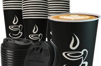 TreeMVI-50 Pack 12oz Coffee Cups with Lids: Disposable Black Coffee Cup Sturdy to Go Leak-Proof Paper Containers Set for Hot and Cold Beverage, Home, Office, Party