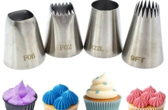 4 Pack Stainless Steel Seamless Piping Icing Tips FO2 FO6 9FT R22L, Large Piping Nozzle, Cake Decorating Tools for Cupcake Baker