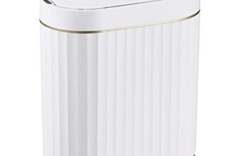ELPHECO Automatic Motion Sensor Trash Can – 2 Gallon Slimline for Bathroom, Bedroom, Kitchen, Office – White with Gold Trim