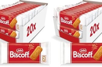 Lotus Biscoff Cookies, Caramelized Biscuit Cookie Snack, Dispenser Box (20 sleeves of 2 extra large cookies) Vegan, 0.9 Ounce (Pack of 40)