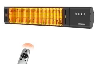 Powerscale 1500W Electric Patio Heater, IP65 Waterproof, Remote, Fast Heating, 4 Heat Levels, 24H Timer & Memory Function, Wall Mounted Indoor/Outdoor Heater for Patio, Garage, Backyard, Black