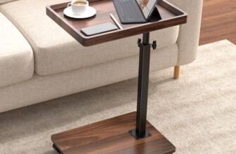 C Table End Table Adjustable Height, 360°Swivel TV Tray Table for Small Spaces, Couch Tables That slide under, C Shaped Side Tables living room and bedroom for Sofa, Bed,Chair, Snack (1, Walnut Brown)
