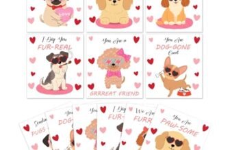 Auch Valentines Cards for Kids Classroom – 30 Pcs Dog Valentine’s Day Class School Exchange Greeting Blank Cards (Pink)