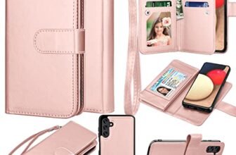 Galaxy A13 5G Case, Galaxy A13 5G Wallet Case, Takfox PU Leather [9 Card Slots] ID Credit Card Holder Folio Flip Cover Magnetic Detachable Phone Case [Kickstand]& Lanyard for Samsung A13 5G-Rose Gold