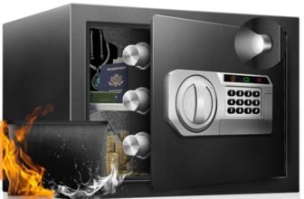 RETLLAS 1.5 Cu Ft Personal Home Document Safe Box – Letter-Size Flat Storage, Full-Felt Interior, Digital Security Safe with LED Light & Fireproof Bag, Removable Shelf for Money, Jewelry & Passport