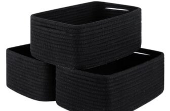 OIASKET 3 Pack Small Storage Baskets for Organizing, Cute Woven Decorative Gift Baskets for Shelves, Mini Closet Organizer Bins with Handles, 11.81”Lx7.87”Wx4.72”H-Black