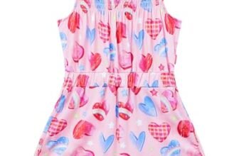EASWEET Sleeveless Toddler Romper Smocked Jumpsuits Kid Girls Summer Outfits, Viscose Made from Bamboo, Fantasy Love, 2T