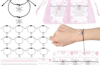 Diartpaint Snowflake Adjustable Bracelets Bulk Pink 50 Sets Winter Baby Shower Party Favors Girl with Message from the Bump Thank You Cards Organza Bags Snow Gender Reveal Party Decors