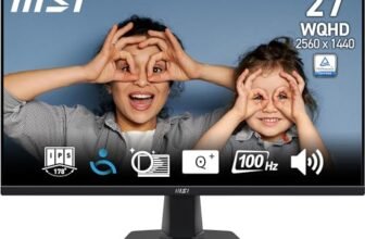 MSI PRO MP275Q Monitor 27″ WQHD – 2560 x 1440, pannello IPS, 100 Hz, schermo anti-affaticamento, altoparlanti integrati, inclinazione regolabile – HDMI 2.0b, DP 1.2a