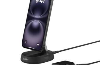 Belkin BoostCharge Pro Caricatore Magnetico Convertibile 15W, Caricabatterie Wireless Rapido Qi2 compatibile con MagSafe, per iPhone 17, Air, Pixelsnap, AirPods, alimentatore da 20 W incluso – Nero