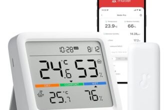 SwitchBot Bluetooth Stazione Meteorologica con IP65 Sensore Esterno, Display con Data e Ora, Esportazione Gratuita di Dati, Temperatura e Umidità, Sensore di Rugiada/VPD/Umidità Assoluta