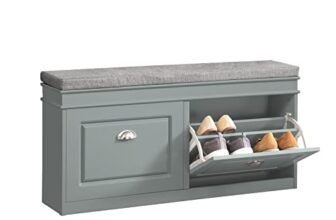 SoBuy Scarpiera Salvaspazio Slim Ingresso Panca Contenitore con Cuscino, Cassapanca Scarpiera Regolabile per Casa, Camera, Corridoio, L104*P24*A51cm, Grigio, FSR64-HG
