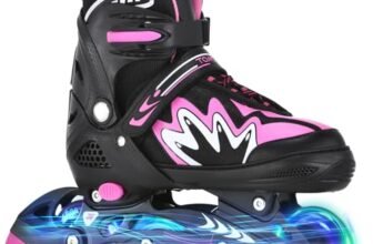 TOMSHOO Roller Skates for Children Junior, 4 Sizes Inline Skates, Built in Adjuster, Luminous Wheels High-Top Shoes for Kids Gifts Indoor Outdoor