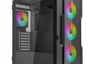 Noua Smash SK100, Case PC Gaming ARGB Mid-Tower E-ATX, 4 Ventole PWM ARGB 120 mm, Supporta Radiatori da 360 mm, Pannello Frontale e Pannello Laterale in Vetro Temperato, Nero