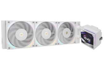 TR Hyper Vision 360 ARGB Bianco CPU AIO Cooler, sistema di raffreddamento ad acqua PC 360, schermo LCD IPS con risoluzione 480 x 480, per AM4 / AM5; pompa ad alte prestazioni a schermo Intel