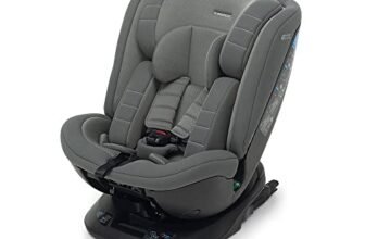 Foppapedretti Seggiolino Auto Clock I-Size, Seduta Girevole a 360°, per bambini da 40 a 150 cm di altezza, 0-12 anni, conforme ECE R129, Fissaggio Dualfix (Isofix e non), Safe Body Protection, Grigio