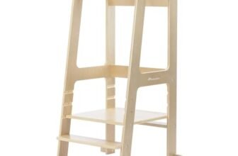 Bebeconfort Hoya Torre Montessoriana Bambini 1,5-6 anni (30 kg), 3 Altezze Regolabili, Torre di Apprendimento in Legno, Peso 6,2 kg, Legno Verniciato Extra Durata, Piedini Sicurezza, Natural Wood