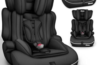 KIDUKU Seggiolino auto con coprisedile, cresce con il bambino, sedile, universale, approvato con la normativa ECE R129/03, 9-36 kg (1-12 anni), gruppo 1+2+3 (Noir)