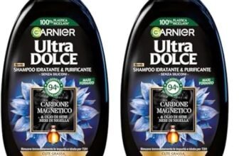 Garnier Ultra Dolce Carbone Magnetico, Shampoo Idratante e Purificante, 94% Origine Naturale, Per Cute Grassa e Lunghezze Secche, Senza Siliconi, 300 ml (Confezione da 2)