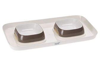 Ferplast Vassoio con ciotole per Cani e Gatti GLAM TRAY XS Doppia ciotola, Base in plastica, Piedini Antiscivolo, Due ciotole incluse capacità 0,4 L, Grigio