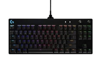 Logitech G PRO TKL Tastiera Gaming Meccanica, GX Blue Clicky Switch, LIGHTSYNC RGB, Design Portatile Tenkeyless, Pensato per Esport Gaming, Micro Cavo USB Rimovibile, QWERTY US Layout, Nero